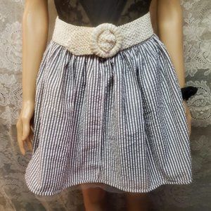 Popreal Grey & White Pinstripe Seersucker Skirt